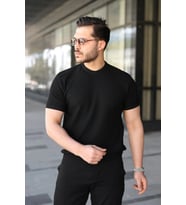 Erkek Bisiklet Yaka Petek Dokulu Kısa Kollu Triko Tişört