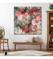 Tekli Kare Kanvas Dekoratif Salon Tablosu Boho Çiçekler