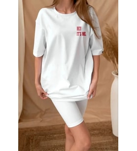 Unisex Baskılı Oversize T-Shirt - Beyaz