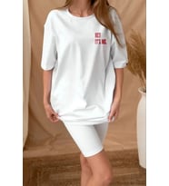 Unisex Baskılı Oversize T-Shirt - Beyaz