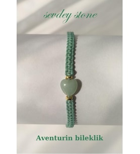 Sevdey Stone kalp aventurin taşlı makrome bayan el işçiliği bileklik (Yeşil)