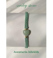 Sevdey Stone kalp aventurin taşlı makrome bayan el işçiliği bileklik (Yeşil)