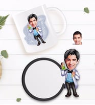 BK Gift Kişiye Özel Erkek Kimyager Karikatürlü Beyaz Kupa ve Ahşap Bardak Altlığı Hediye Seti-2