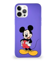 Apple iPhone 12 Pro Max Soft Premier Kapak Mickey Mouse-E Tasarımlı Silikon Kılıf - Mor (Şeffaf)
