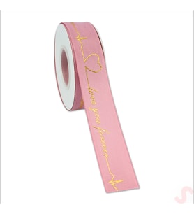 Grogren Kurdele Love You Altın Baskılı, 2,5cm x 23mt - Pembe
