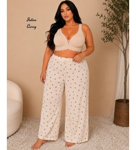 Intive Curvy Müslin Kumaş Nefes Alan Büyük Beden Kiraz Desenli Pamuklu Yazlık Pantolon (XL-3XL)