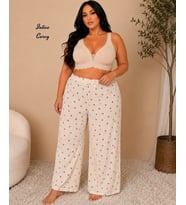Intive Curvy Müslin Kumaş Nefes Alan Büyük Beden Kiraz Desenli Pamuklu Yazlık Pantolon (XL-3XL)