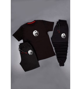 3'lü Unisex Yin & Yang Baskılı Eşofman Takımı Kombin (Siyah)
