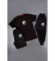 3'lü Unisex Yin & Yang Baskılı Eşofman Takımı Kombin (Siyah)