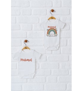Pia Baby Premium %100 Pamuk İsme Özel Organik Baskılı İkili Set Çıtçıtlı Bebek Body Zıbın Modelleri 5076-17 (Ekru)