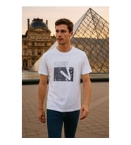 Erkek Rahat Kesim Bisiklet Yaka Baskı Detay T-shirt