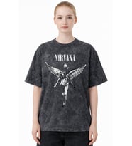 Nirvana Rock Metal Müzik Grubu Baskılı Unisex Oversize Eskitme Yıkamalı Tişört