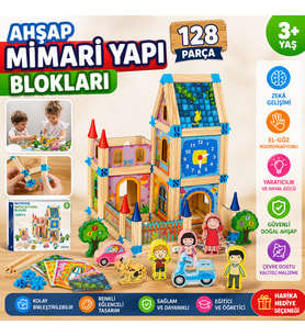 Ahşap Mimari Yapı Blokları 128 Parça Eğitici Zeka Geliştirici İnşaat Oyuncak Seti 3+ Yaş