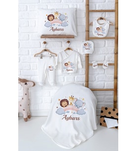 Pia Baby Premium İsmine Özel %100 Pamuk Yeni Doğan Bebek Hediyesi Zıbın Takım 5010-02 (Ekru)