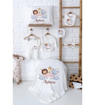 Pia Baby Premium İsmine Özel %100 Pamuk Yeni Doğan Bebek Hediyesi Zıbın Takım 5010-02 (Ekru)