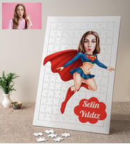 Super Kız Karikatürlü Kişiye Özel Puzzle