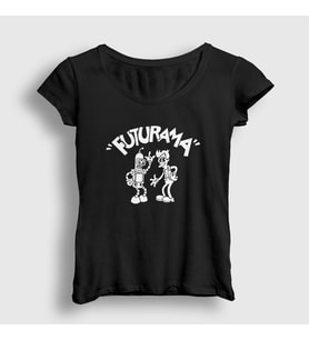 Presmono Kadın Siyah Fry And Bender Futurama T-Shirt 306271tt