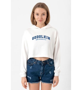 Gen V Godolkin University Letter Ekru Kadın Crop Kapşonlu