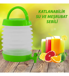 Su Sebili Katlanabilir Termos Çeşmeli Körüklü 5.5 Litre Piknik Kamp Su Ayran Meşrubat Içecek Bidonu (Yeşil)