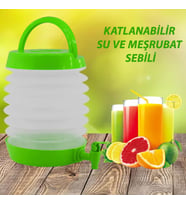 Su Sebili Katlanabilir Termos Çeşmeli Körüklü 5.5 Litre Piknik Kamp Su Ayran Meşrubat Içecek Bidonu (Yeşil)