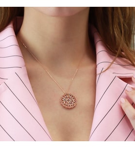 Yaşam Çiçeği Renkli Zirkon Taşlı Rose Gold Kaplama Gümüş Kolye