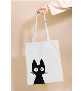 Kedi Tasarım Bez Çanta (Krem)
