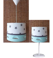 Beyaz Yıldızlı Yeşil Kumaş Kaplama 2,li Set Çocuk Odası Genç Ve Bebek Odası Avize Ve Abajur Seti Aydınlatma (Gri Yeşil)