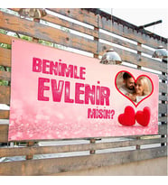 Fotoğraflı Evlilik Teklifi Pankart, Benimle Evlenir Misin Branda Afiş (Mor)