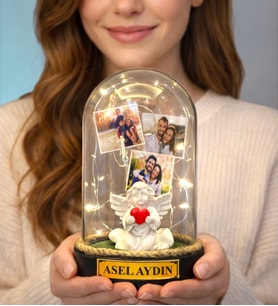Size Özel Led Işıklı Fanus Hediyesi Beyaz Melekli (Model 2)