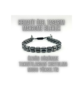 SERTİFİKALI Hematit Doğal Taş Makrome Özel Tasarım Doğal Taş Bileklik Ayarlanabilir Ölçü