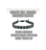 SERTİFİKALI Hematit Doğal Taş Makrome Özel Tasarım Doğal Taş Bileklik Ayarlanabilir Ölçü