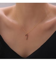 925 Ayar Gümüş Mineli Yılbaşı Baston Şekeri Kolye (Gold)