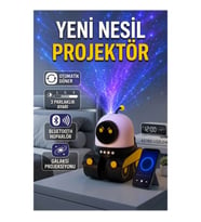 Robot Tasarımlı Bluetooth Hoparlörlü Döner Slaytlı Projektör Lamba 3 Parlaklık Ayarlı