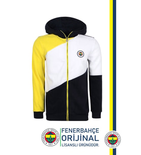 Fenerbahçe Orijinal Lisanslı Polar Sarı Lacivert  Kapüşonlu Sweat (Sarı-Lacivert)