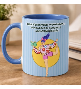 Ben Kendimden Memnunum Temalı Mavi Kupa Bardak