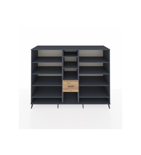 Kronos Dolap 11 Raflı 3 Çekmeceli  220x59x163 Antrasit-Antrasit/Çam