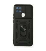 Oppo A15 Kılıf Pars Lens Yüzüklü Silikon - Siyah