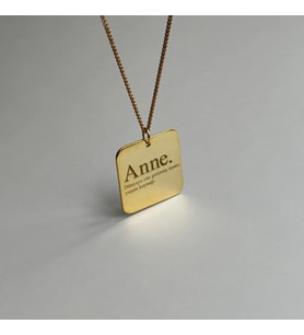 Kişiye Özel Tasarım Anne Yazılı Modern Plaka Kolye 925K Gümüş (Gold) Anneler Günü Hediye Takı