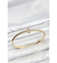 Gold Renk T Model Zirkon Taşlı Kadın Kelepçe Bileklik