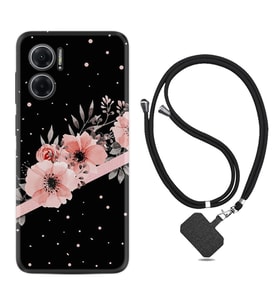 Xiaomi Redmi Note 11E Kılıf Resimli Boyun Askılı İpli Desenli Silikon Flowers Dots 1423