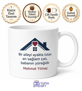 Ailenin Çatısı Baba Yazılı Kupa Bardak Babalar Günü Hediyesi