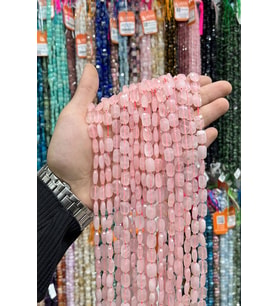 Pembe Kuvars Taşı Fasetli Yassı Dikdörtgen Kesim 8x12mm Doğal Taş Dizi