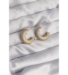 Pirinç Gold Renk Zirkon Taşlı Yarım Halka Küpe 5886 - HPSBYI6627-4730