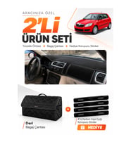 e-biz SKODA FABİA (2007-2014) Uyumlu Torpido Örtüsü + Deri Bagaj Çantası Seti - Siyah - SK002