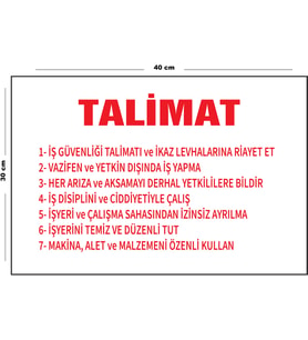 Metal İş Güvenliği Talimatı 30 cm x 40 cm A3 Büyüklüğünde Uyarı Levhası Yönlendirme Tabelası