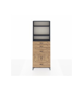 Arges Dolap 4 Raflı 4 Çekmeceli 2 Kapaklı 88x30x243 Antrasit-Çam