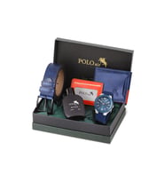 Polo Air Erkek Kol Saati Kemer Cüzdan Kartlık Parfüm Hediyelik Kutusunda Gümüş Lacivert Set PL-7048E2