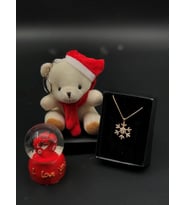 mini kar küresi kolye ve noel şapkalı sevimli ayıcık anahtarlık