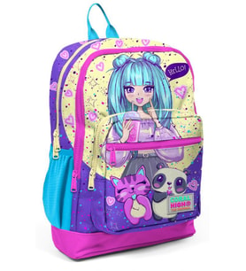 Coral High Pembe Mor Anime İlkokul ve Günlük Sırt Çantası - Kız Çocuk