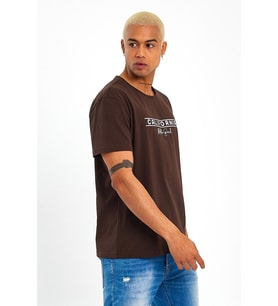 Erkek Bisiklet Yaka Regular Fit Californıa Baskılı Tişort SPR23ts304 (Kahverengi)